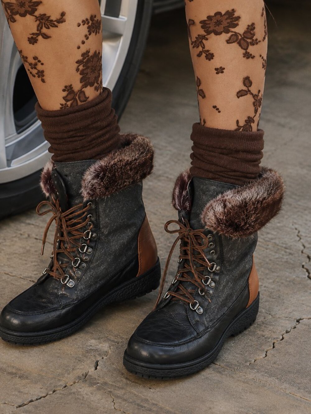 Sam Edelman Mariela 8.5 Winter Fall Leather Fur lace up boho preppy cute boots